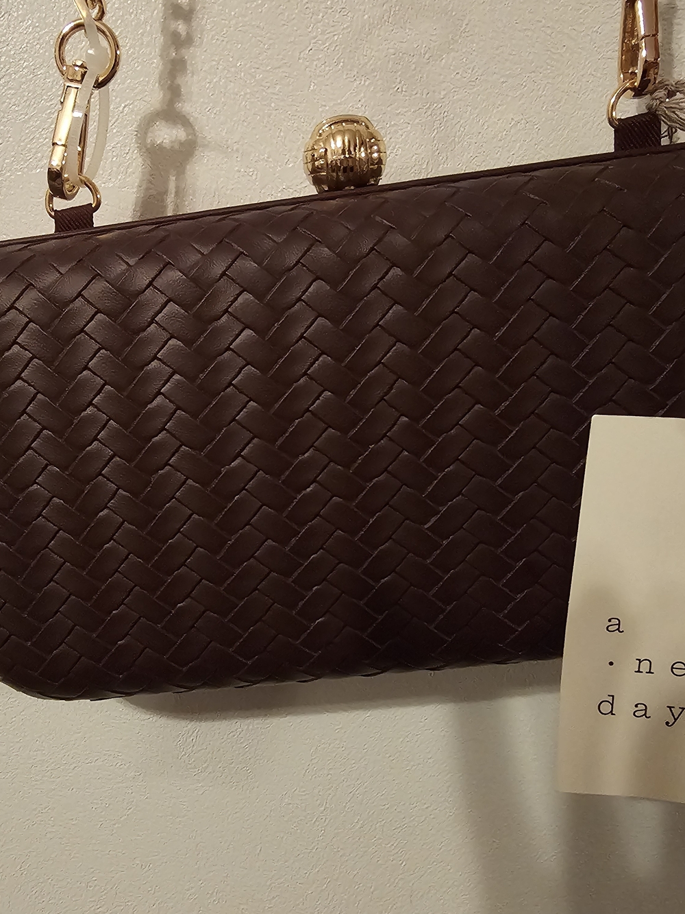 a new day Woven Mini Shoulder Bag in Dark Brown with Gold Hardware - NWT
